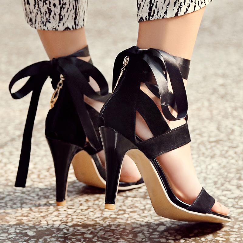 Open Toe Ankle Straps Lace Stiletto High Heels Sandals