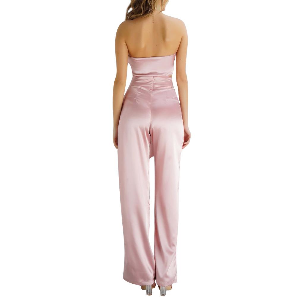 Bow Strapless Crop Top with High Waist Long Loose Wide-leg Pants Two Pieces Set Outfits