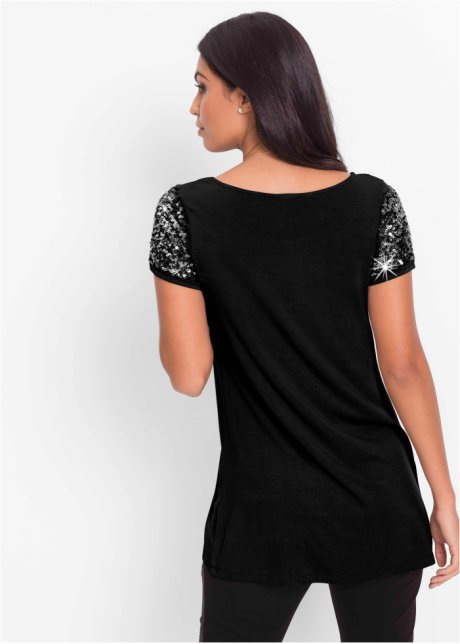Sequins Short Sleeve Patchwork Scoop Irregular T-shirt