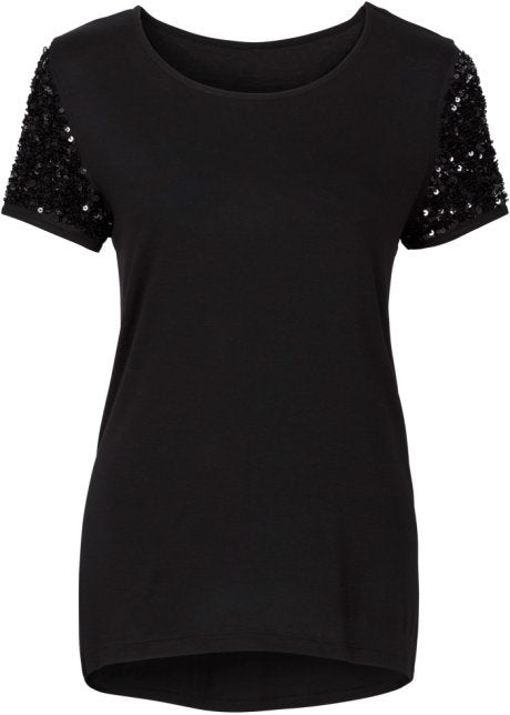 Sequins Short Sleeve Patchwork Scoop Irregular T-shirt