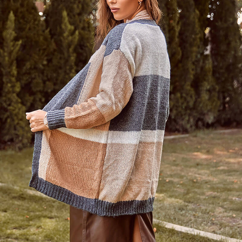 Multicolor Colorblock Knitted Cardigan