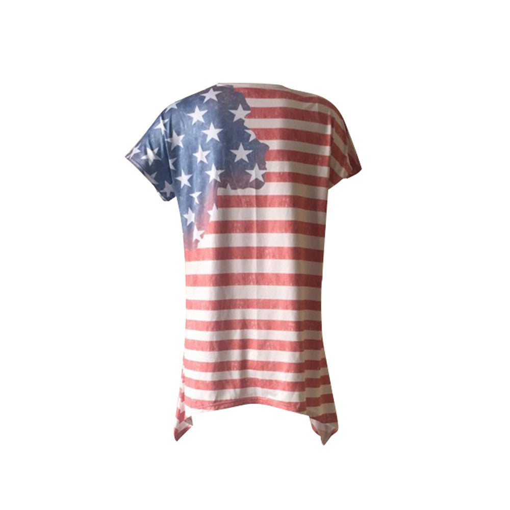 Striped Flag Print Irregular Short Sleeves T-shirt