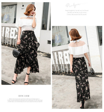 Chiffon Floral Pleated Long Skirt