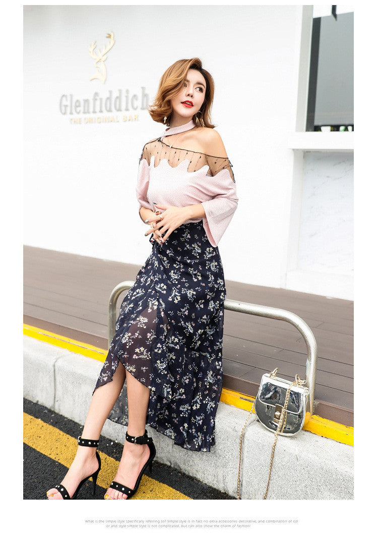 Chiffon Floral Pleated Long Skirt