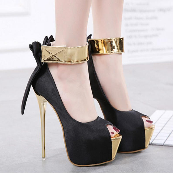 Bowknot Platform Peep-toe Ankle Wrap Stiletto Super High Heels Sandals