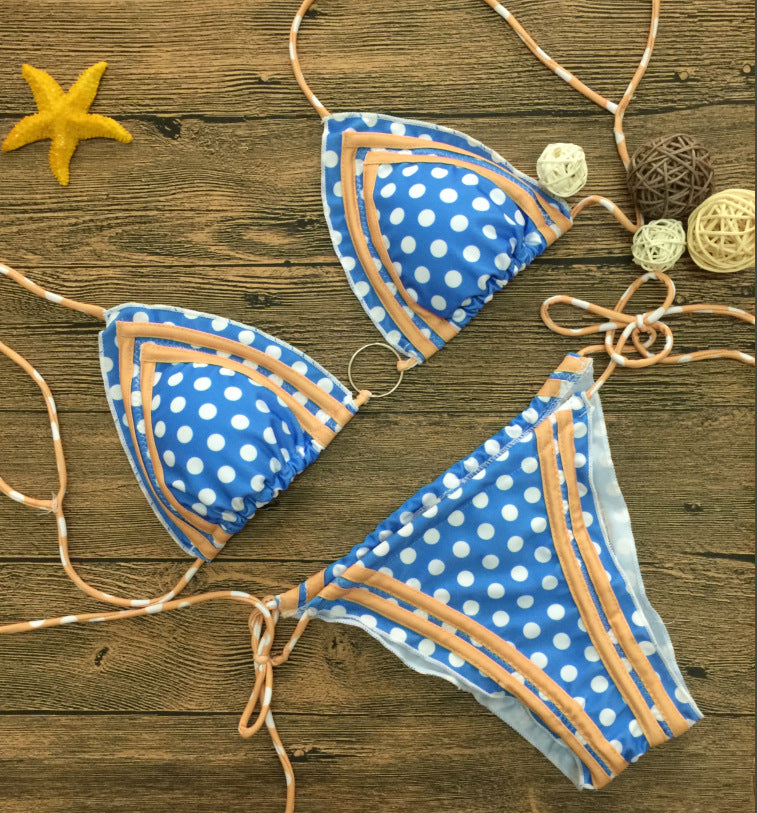 Polka Dot Spaghetti Straps Print Bikini Set