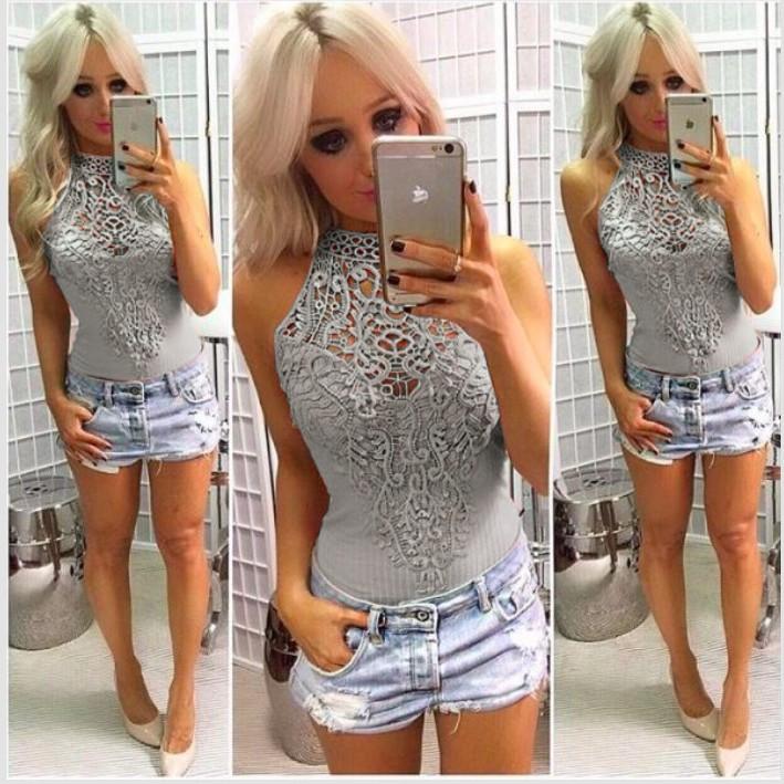Lace Patchwork Scoop Sleeveless Short Lace Jumpsuit