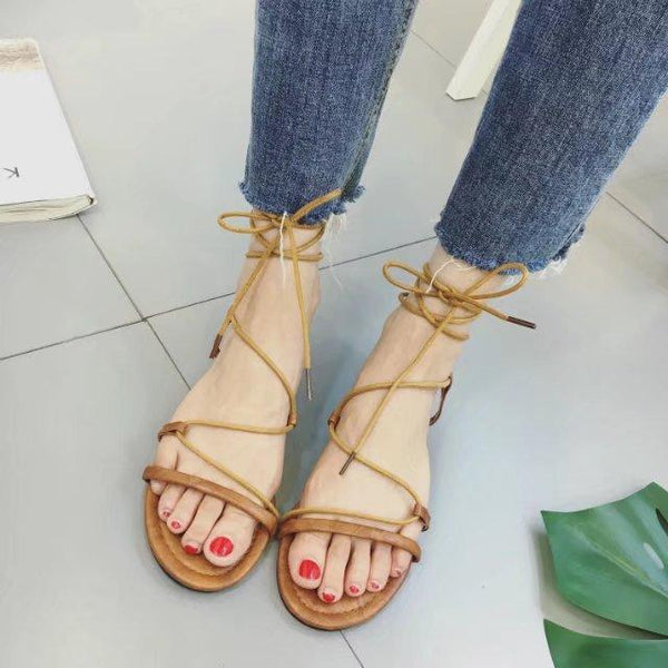 Ankle Straps Wraps Open Toe Roman Flat Beach Sandals