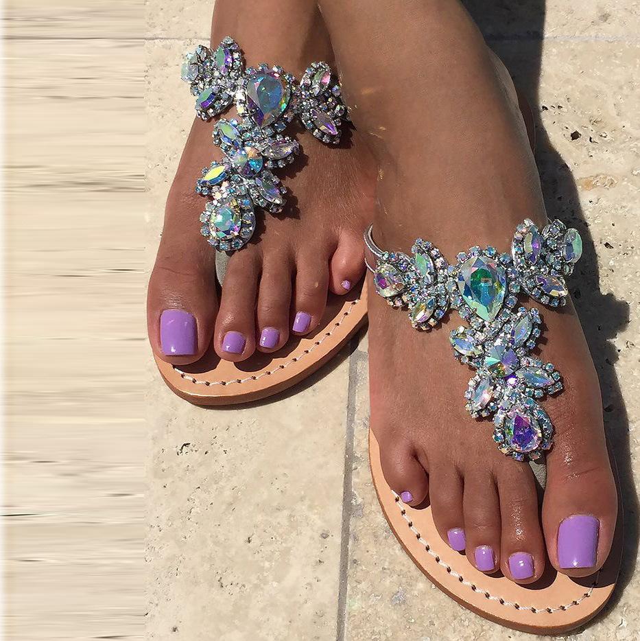 Bohemian Shinning Rhinestone Flat Thong Slippers Sandals