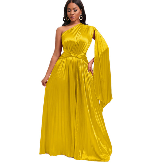 Asymmetrical Dress | Folded Off-Shoulder Dress | Waist Cinched Dress