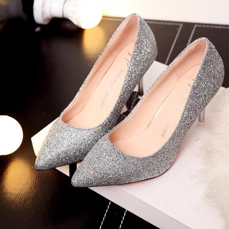 PU Stiletto Heel Pointed Toe Shinning Sandals