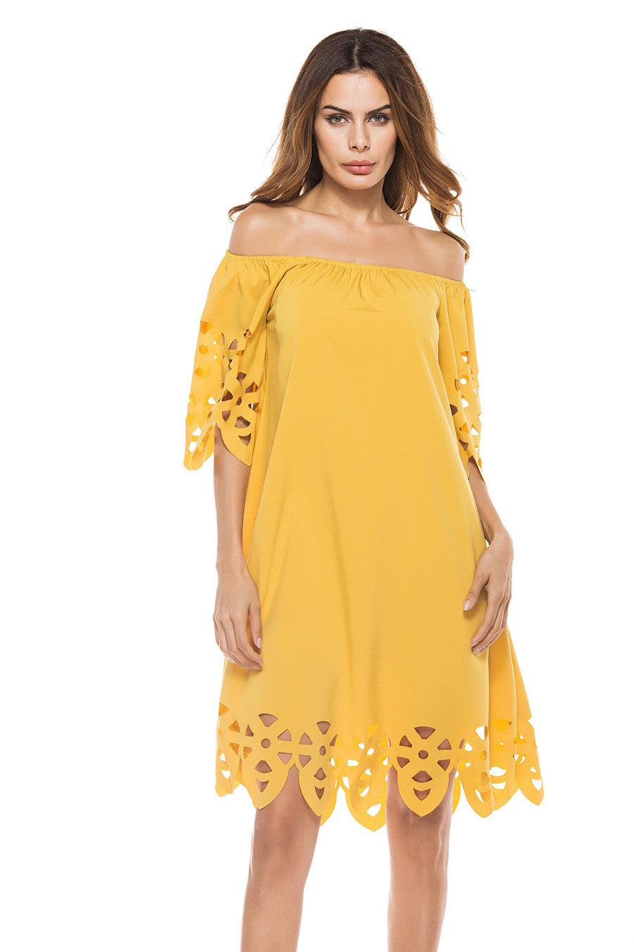 Off Shoulder Half Sleeves Loose Beach Knee-length Dress