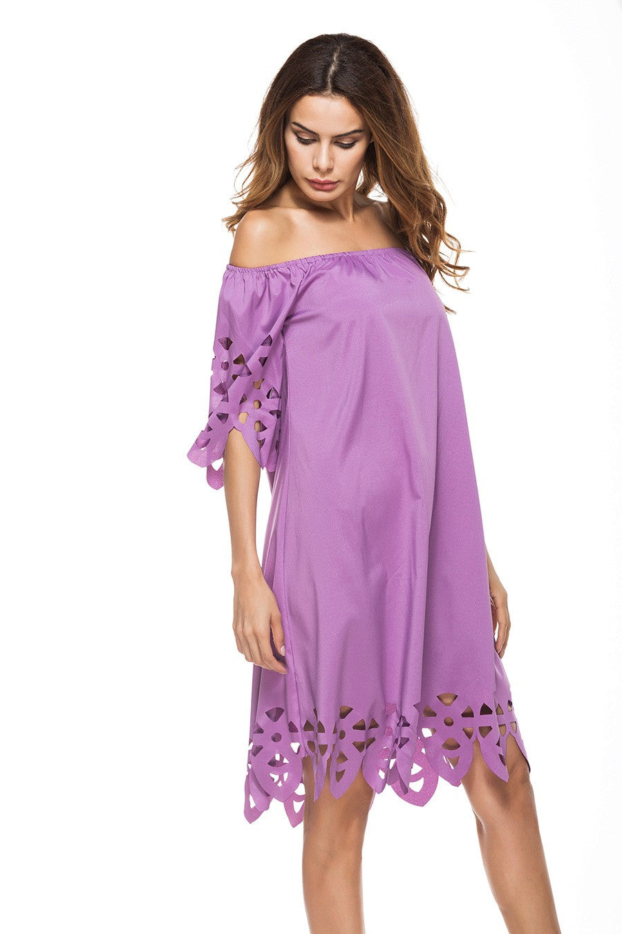 Off Shoulder Half Sleeves Loose Beach Knee-length Dress