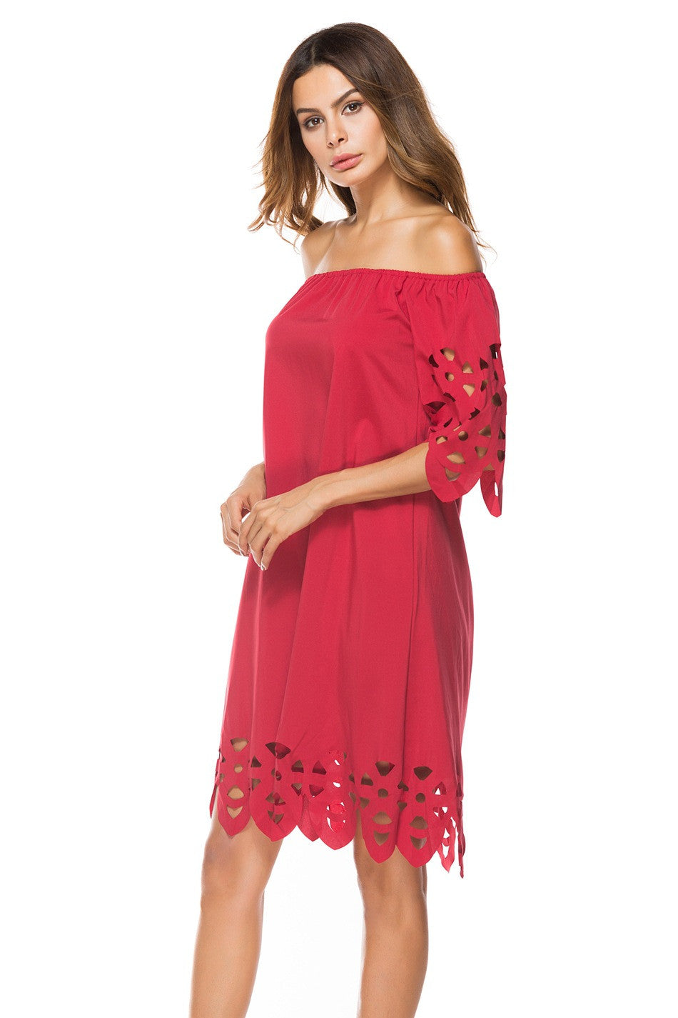Off Shoulder Half Sleeves Loose Beach Knee-length Dress