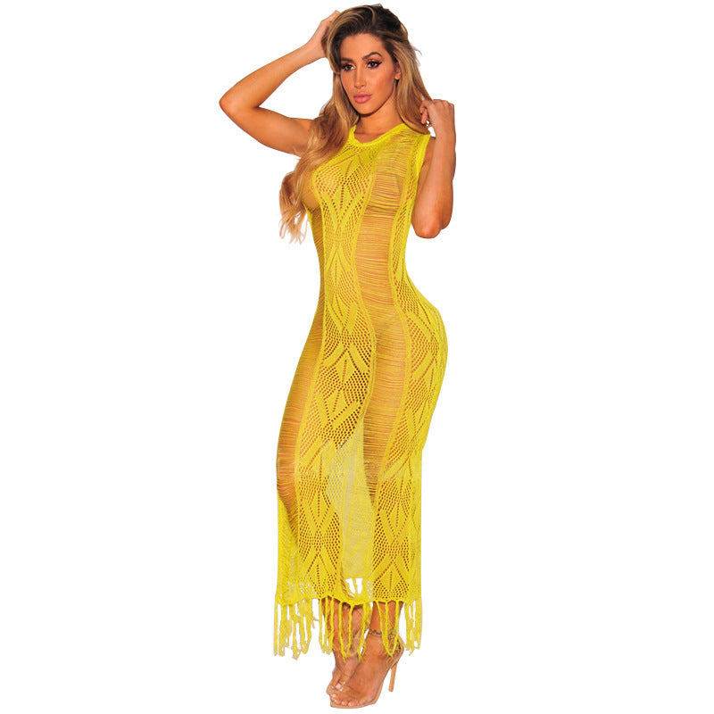 Sexy Hollow Out Tassels Transparent Long Cover Up Dress