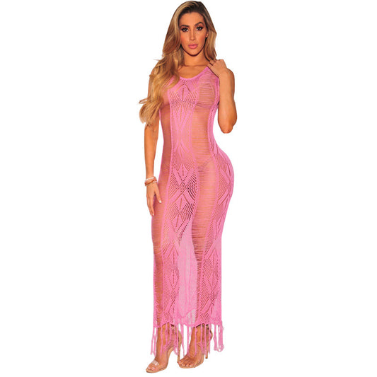 Sexy Hollow Out Tassels Transparent Long Cover Up Dress