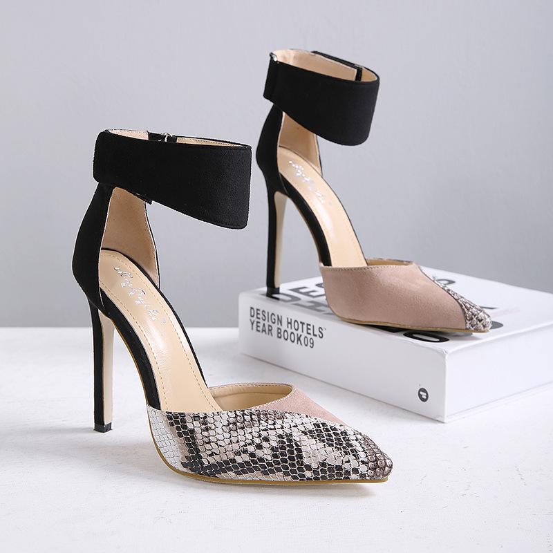 PU Stiletto Heel Pointed Toe  Ankle Band Strap High Heels