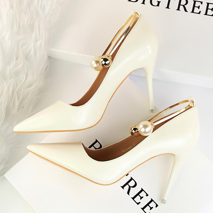 Beads PU Stiletto Heel Pointed Toe High Heels Party Shoes