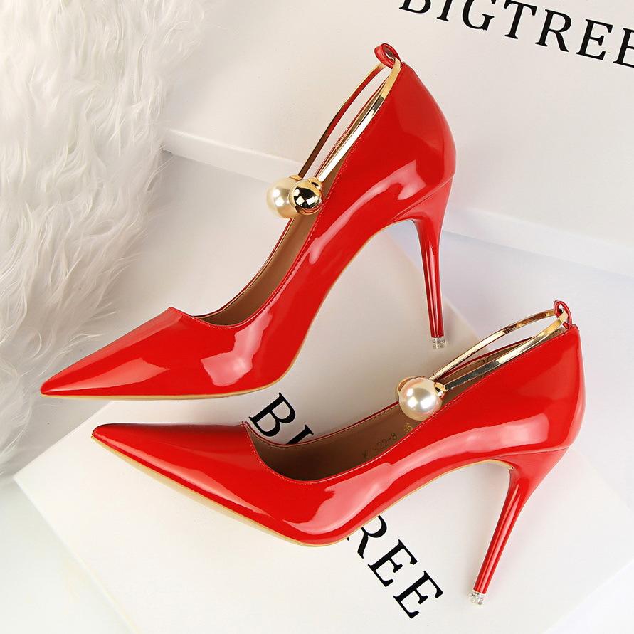 Beads PU Stiletto Heel Pointed Toe High Heels Party Shoes