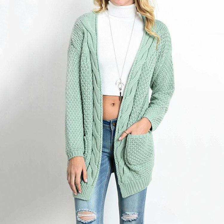 Pure Color Long Sleeves V-neck Long Cardigan