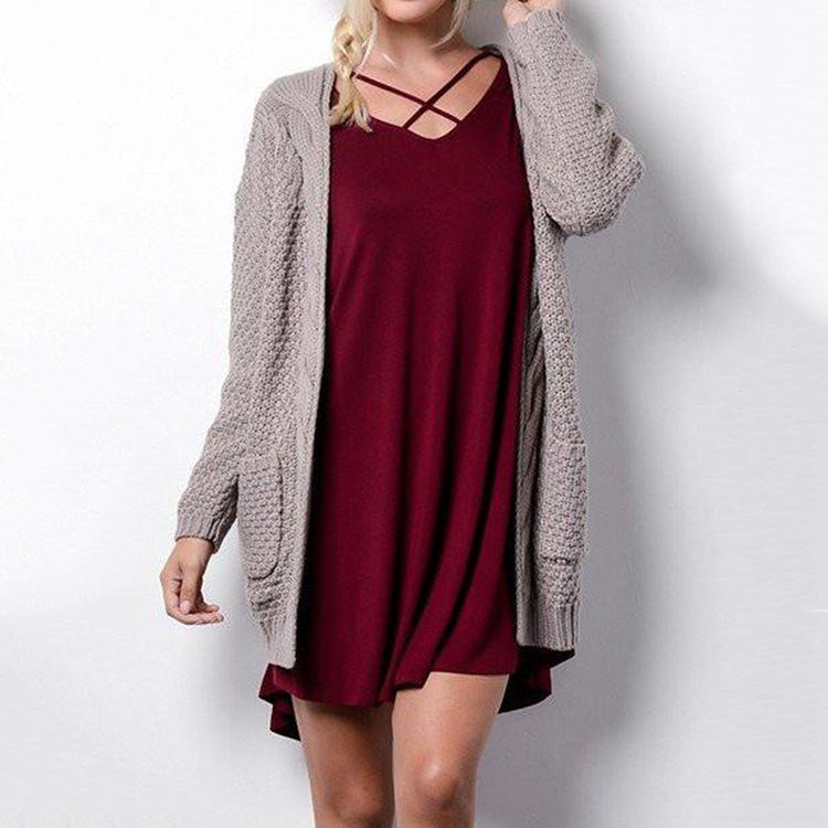 Pure Color Long Sleeves V-neck Long Cardigan