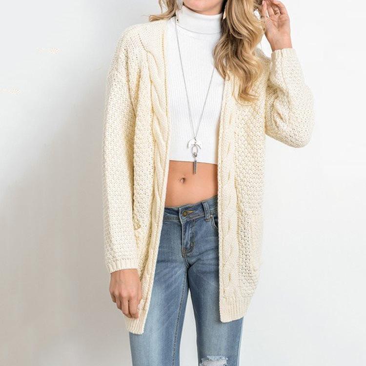 Pure Color Long Sleeves V-neck Long Cardigan