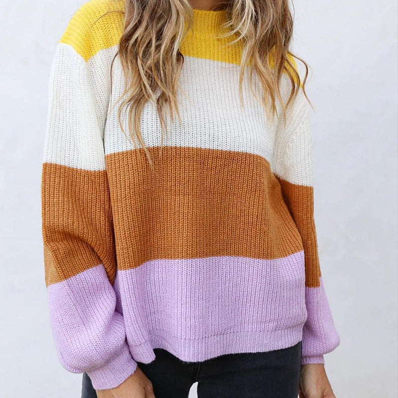 Crewneck Stripes Coloblock Pullover Sweater