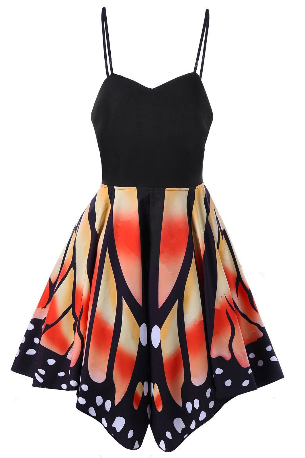 Patchwork Print Spaghetti Straps Butterfly Short Dress