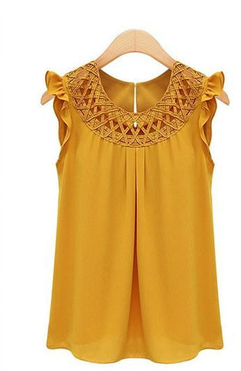 Hollow Sleeveless Casual Knit Scoop Chiffon Blouse - May Your Fashion - 6