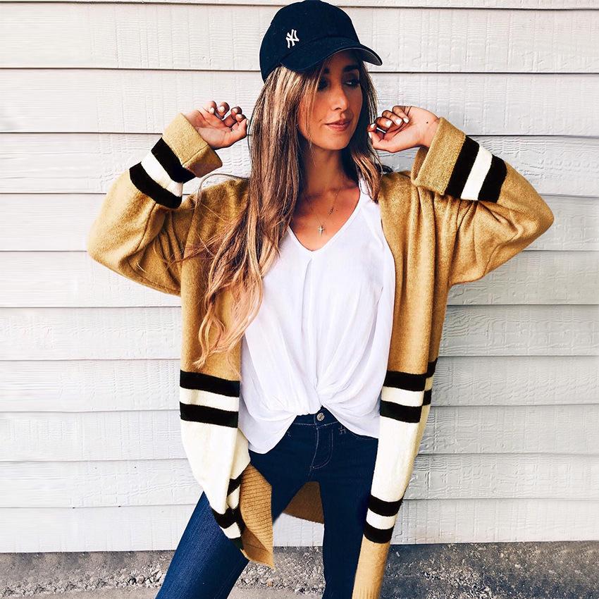 Stripes Patchwork Color Block Loose Cardigan