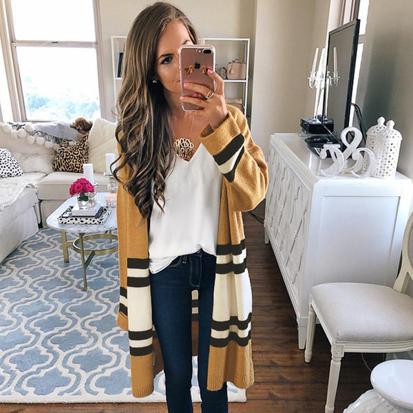 Stripes Patchwork Color Block Loose Cardigan