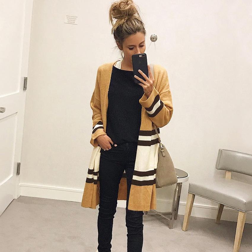 Stripes Patchwork Color Block Loose Cardigan