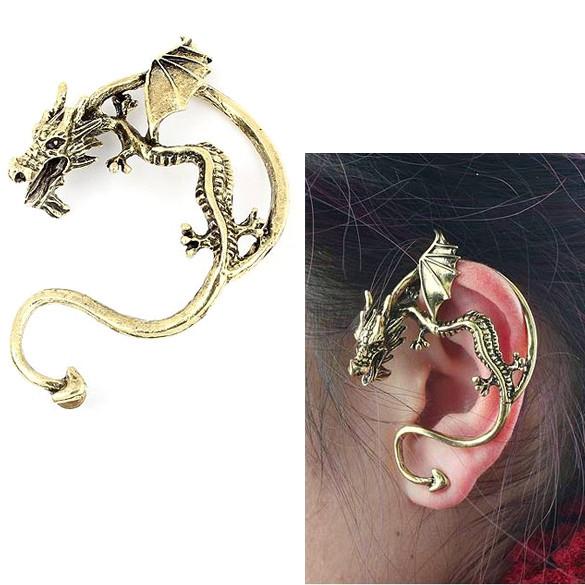 Vintga Gothic Punk Temptation Metal Wrap Dragon Bite Ear Cuff Earrings