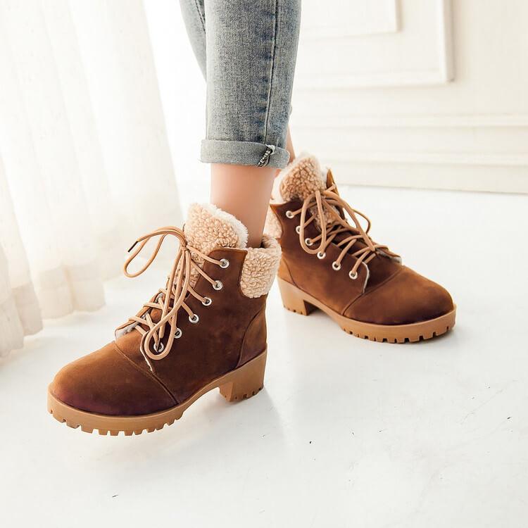 Platform Chunky Heel Lace Up Suede Ankle Boots
