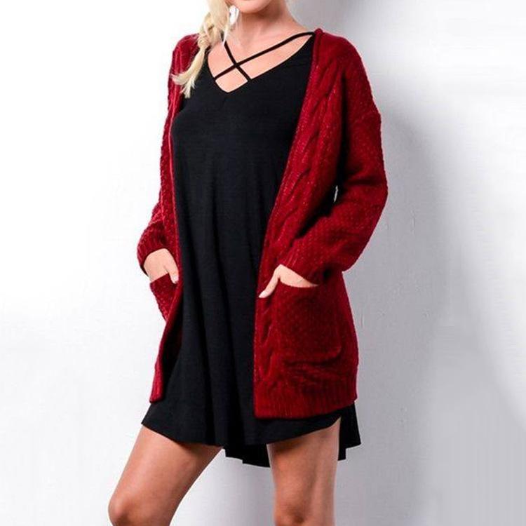 Pure Color Long Sleeves V-neck Long Cardigan