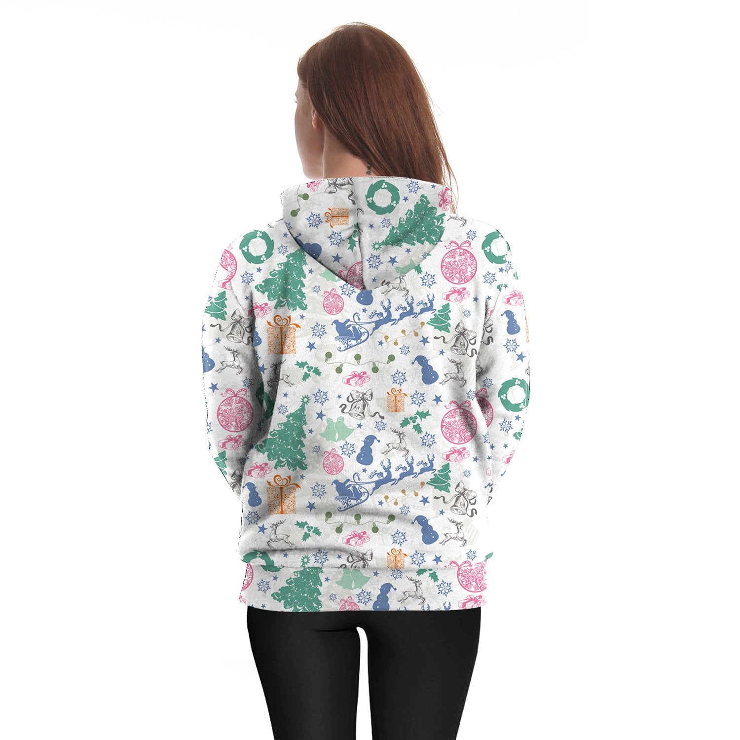 Colorful Digital Print Women Christmas Hooded Party Hoodie
