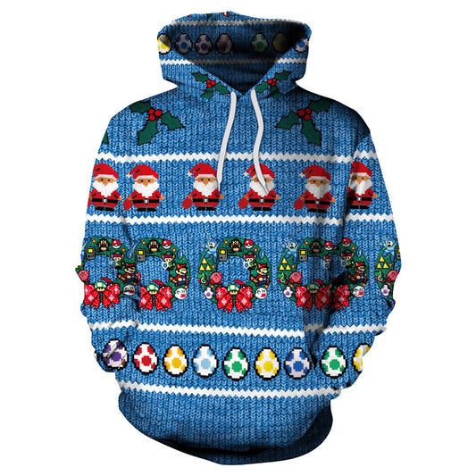 Color Santa Claus Gifts Print Women Drawstring Christmas Party Hoodie