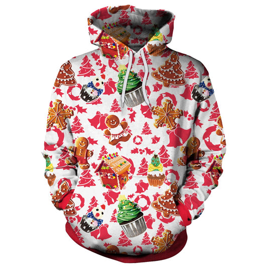 Drawstring Colorful Digital Print Women Christmas Party Hoodie