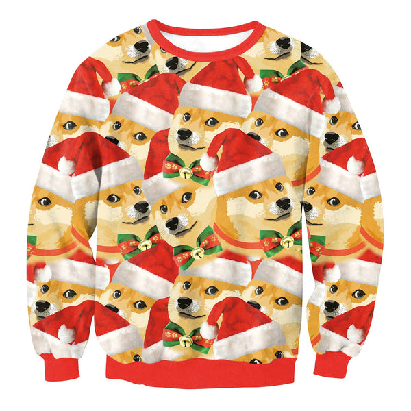 Cute Dog Digital Print Women Christmas Party Sweatshirt