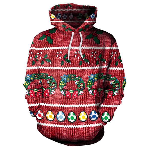 Christmas Print Women Drawstring Party Hoodie