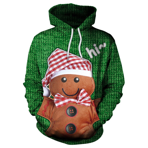 Bear with Hat Digital Print Women Christmas Cartoon Party Hoodie