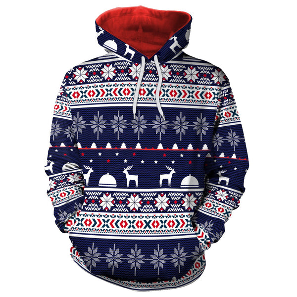 Snow Reindeer Digital Print Women Drawstring Christmas Party Hoodie