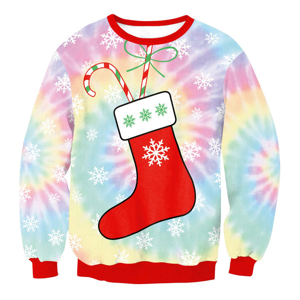 Gift Socks Bright Women Patchwork Christmas Party Sweatshirt