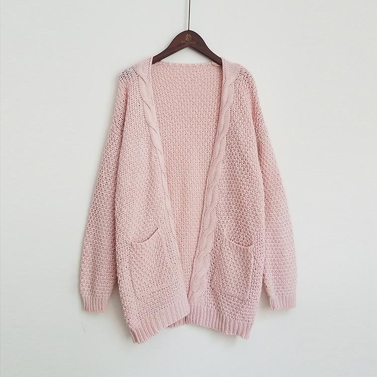 Pure Color Long Sleeves V-neck Long Cardigan