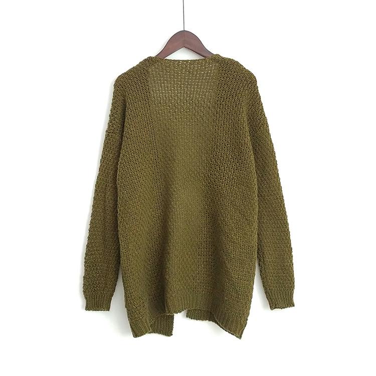 Pure Color Long Sleeves V-neck Long Cardigan