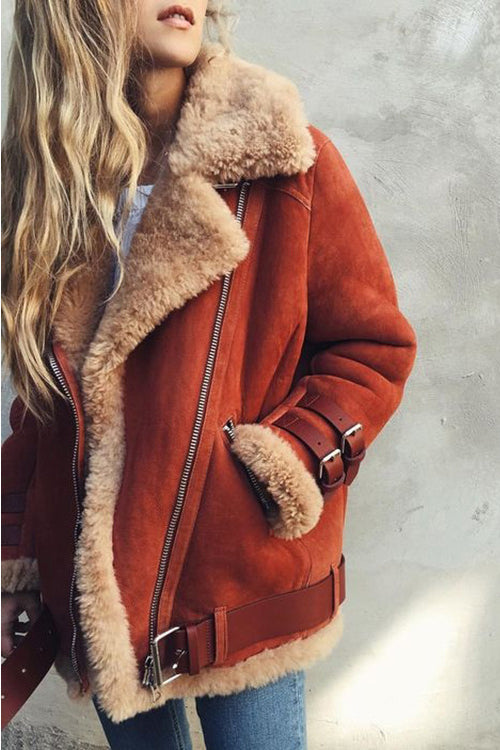 Faux Fur Lapel Zipper Loose Short Coat