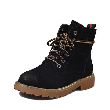 PU Pure Color Chunky Heel Lace-up Round Toe Short Boots