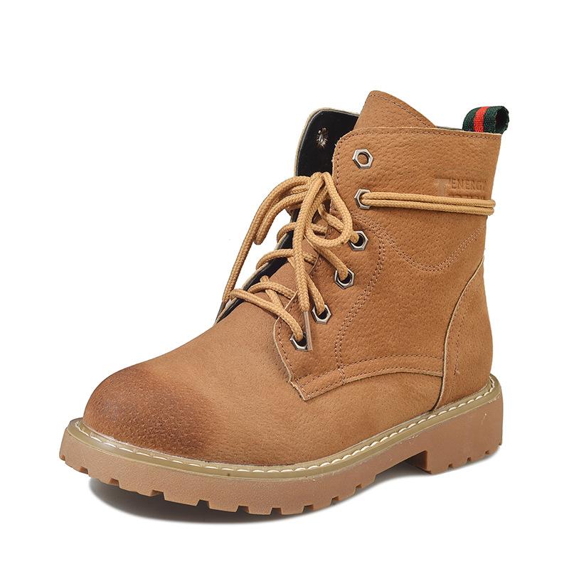 PU Pure Color Chunky Heel Lace-up Round Toe Short Boots