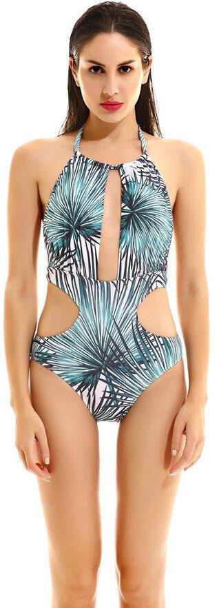 Sexy Green Halter One Piece Padded Swimwear Bikini