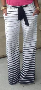 Drawstring Striped Wide Legs Casual Sport Pants